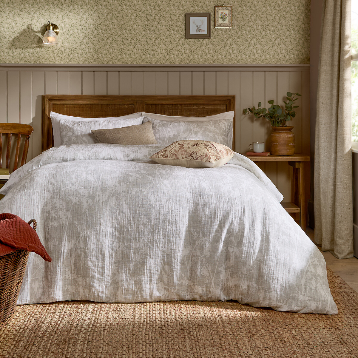 Braeflower Reversible 100% Cotton Muslin Duvet Cover and Pillowcase Set natural, VOYAGE MAISON
