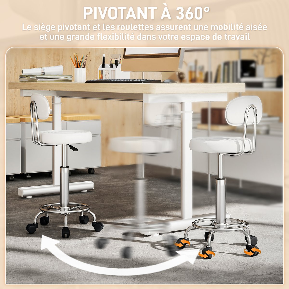 Tabouret de salon Acier Blanc blanc, HOMCOM