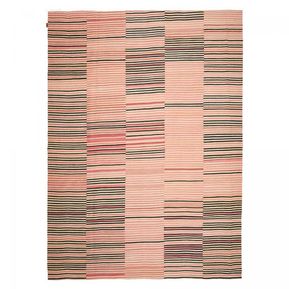 Authentique tapis d'Orient kilim fait main en laine A 3 orange, vert, rouge, UN AMOUR DE TAPIS