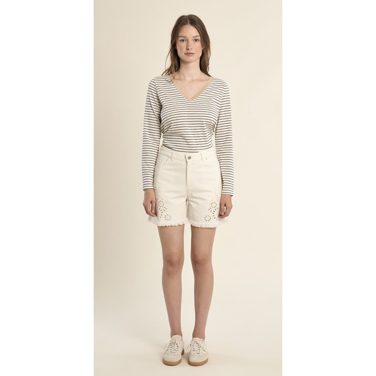 Pantaloncini in denim traforato bianco, MOLLY BRACKEN