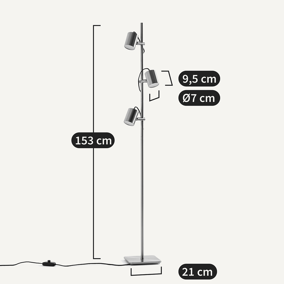 Lampada da terra con finitura nickel satinato, Girevole nichel satinato, AM.PM