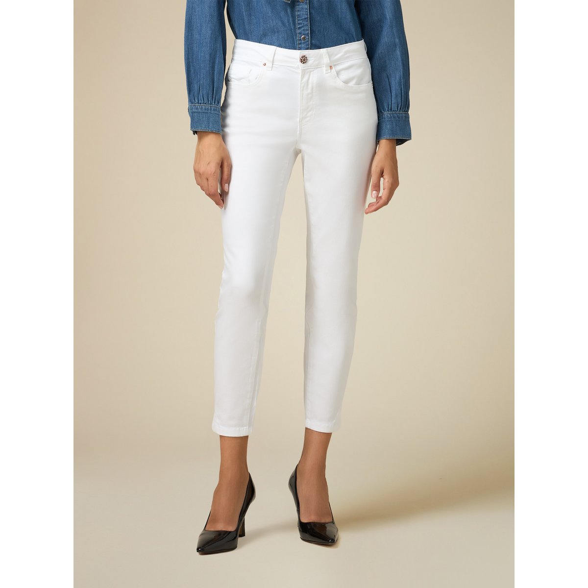 Pantalon skinny cinq poches, réalisé en confortable mélangé blanc, OLTRE