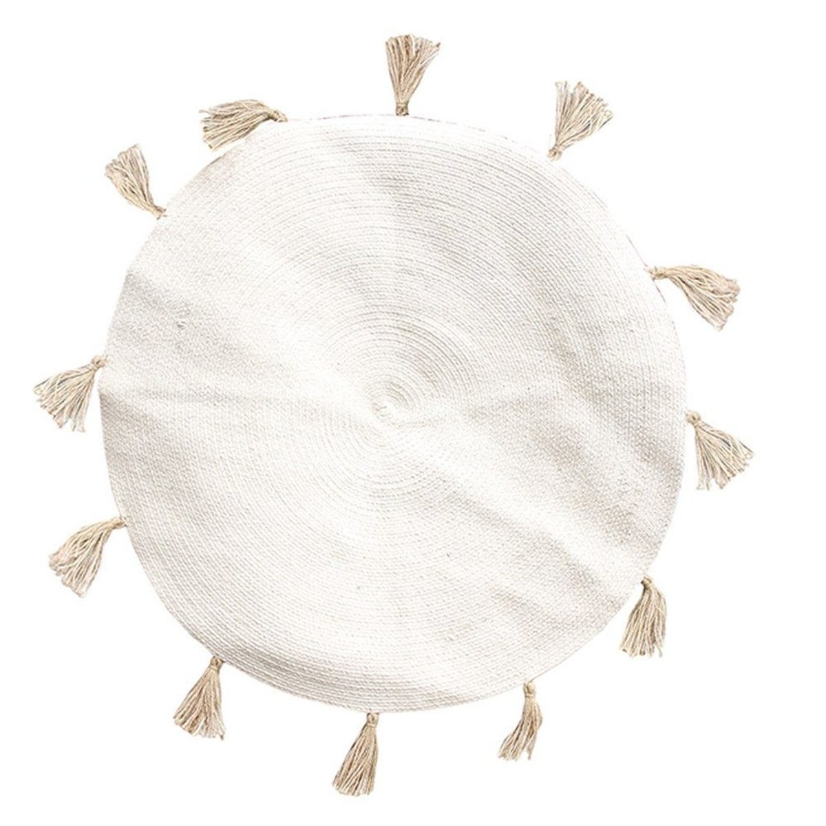 Tapis Rond Coton Pompon Beige 90 beige, DECORATIE