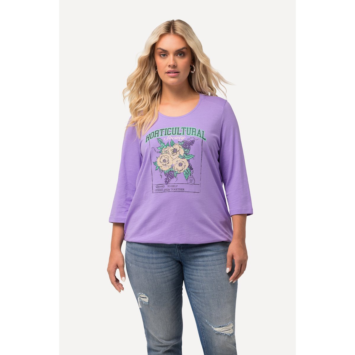 T-shirt, motif floral, base élastique lilas bleu, ULLA POPKEN