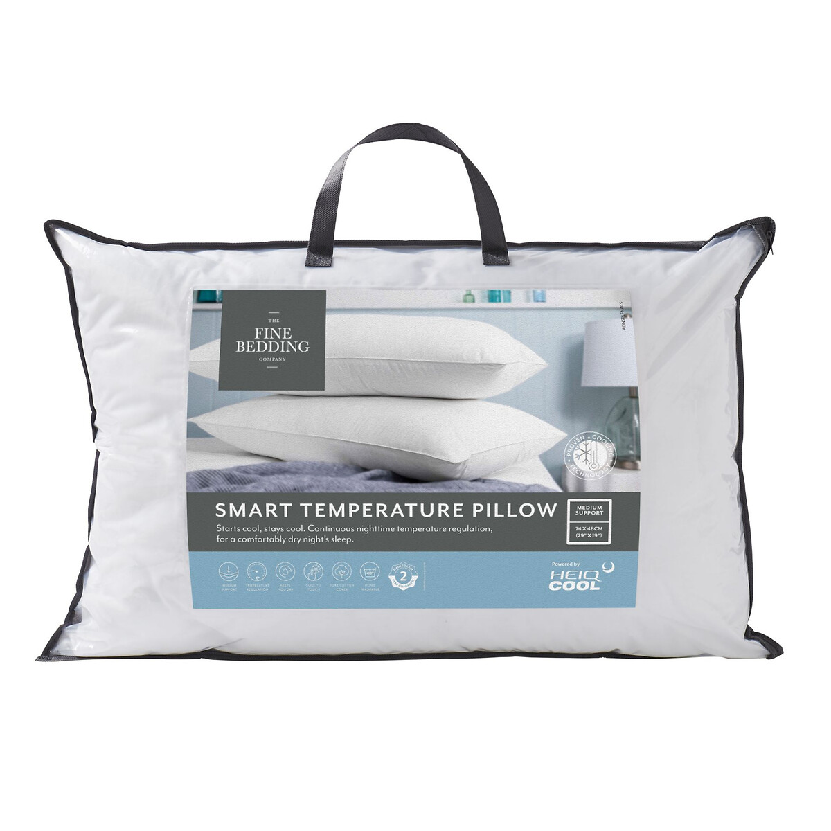 Smart Temperature Cooling Cotton Medium Support Pillow white, THE FINE BEDDING COMPANY