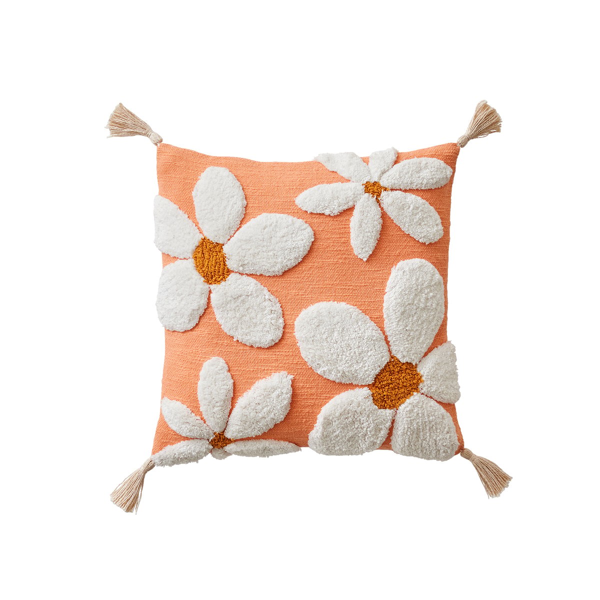 Coussin Marguerite à pompons orange, VERTBAUDET