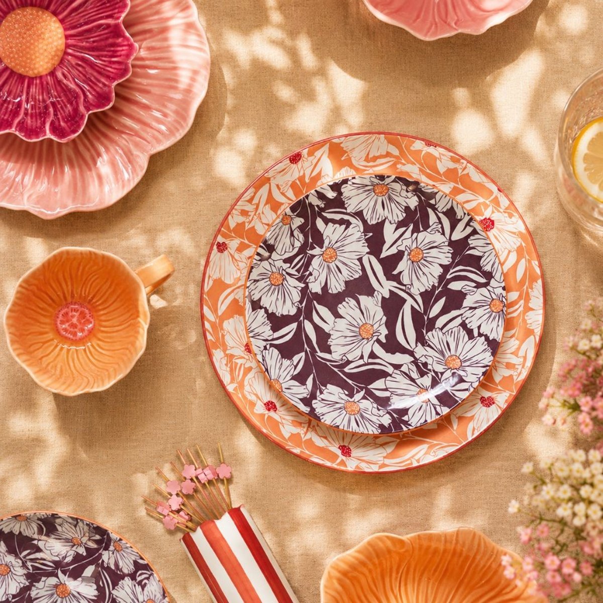 Lot de 6 petites assiettes, OPHELIA rose, ARTIME