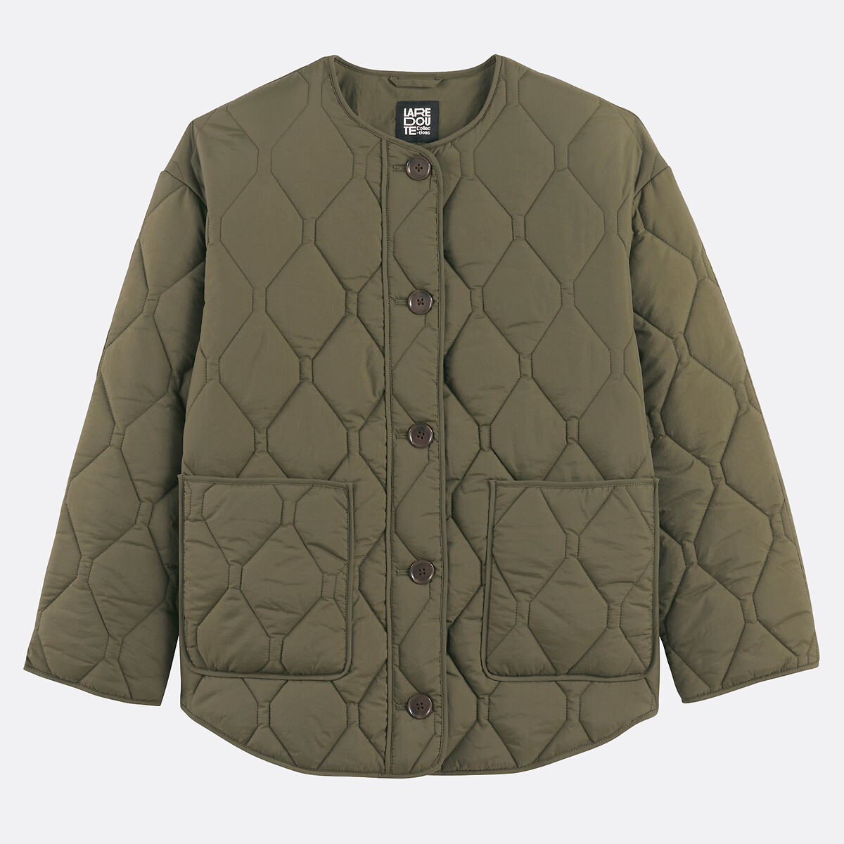 Veste doudoune courte matelassée boutonnée vert kaki, LA REDOUTE COLLECTIONS
