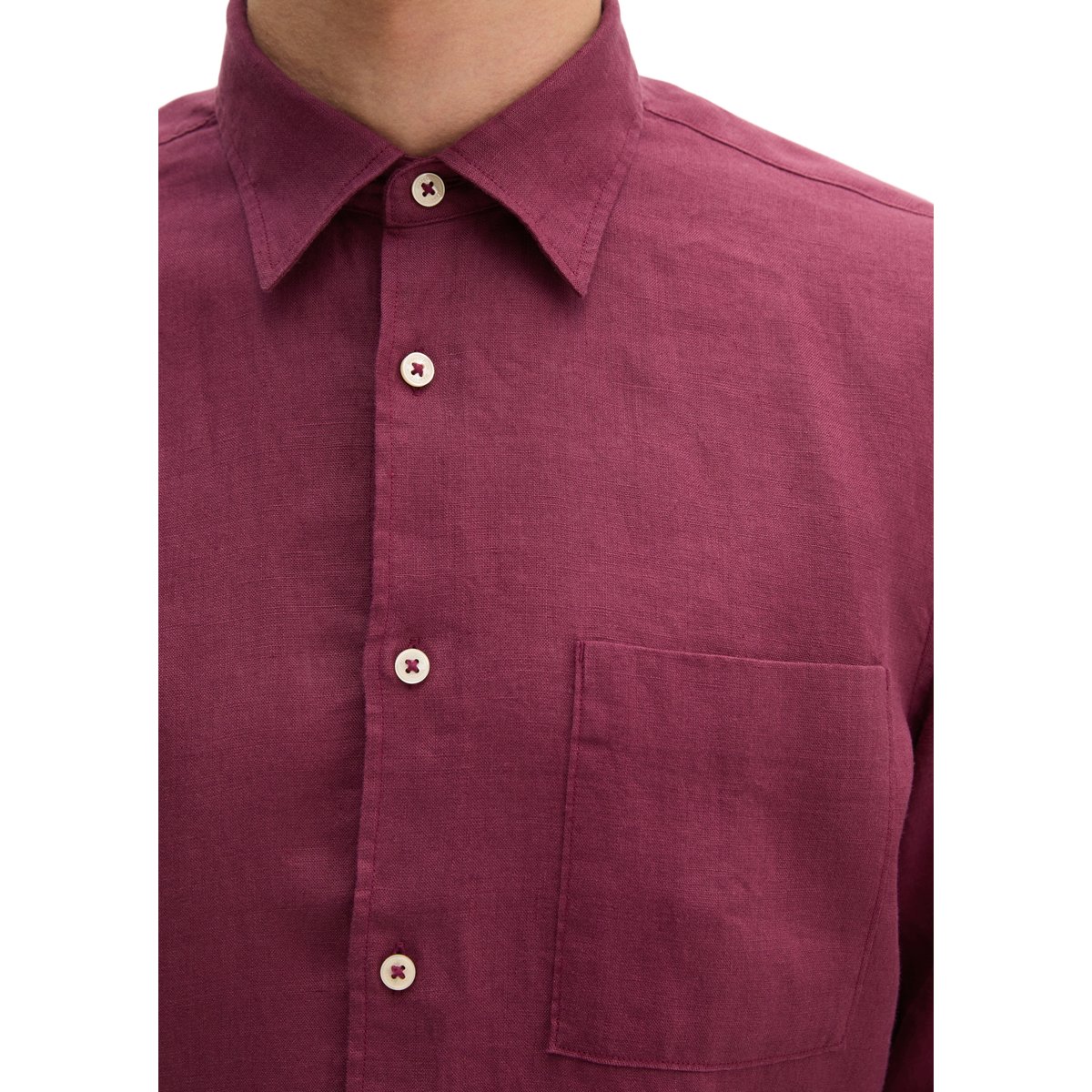 Chemise à col Kent regular en pur lin rouge foncé, MARC O'POLO