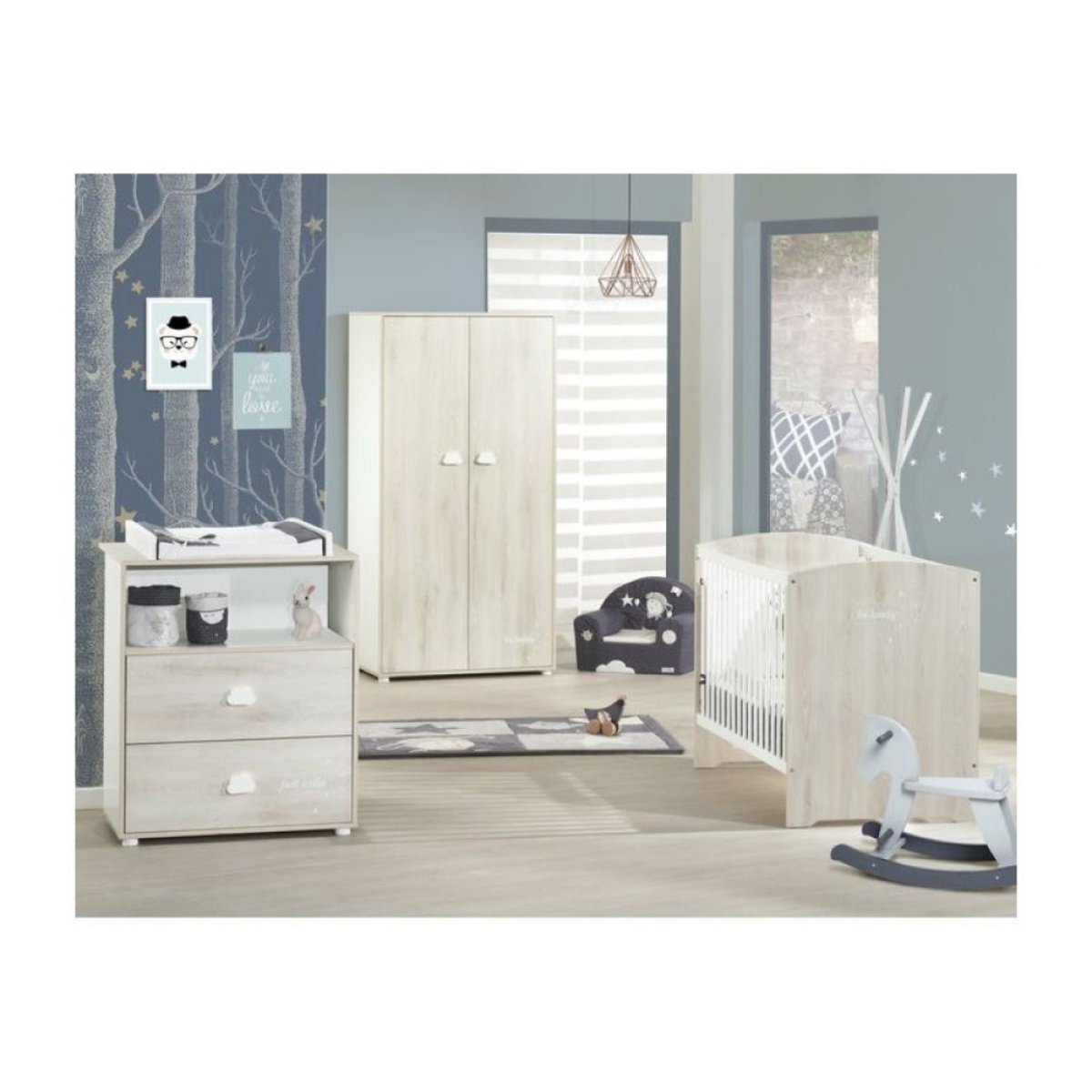 Chambre trio lit little big bed + commode + armoire Smile marron, BABY PRICE