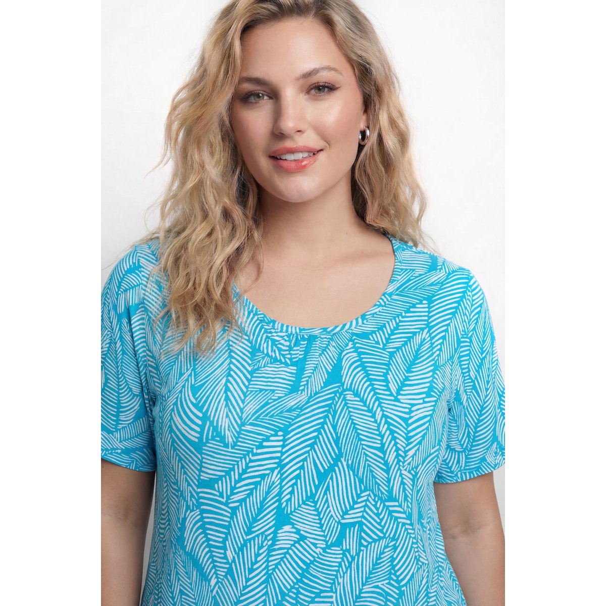 Robe en jersey motif feuilles aqua foncé, ULLA POPKEN