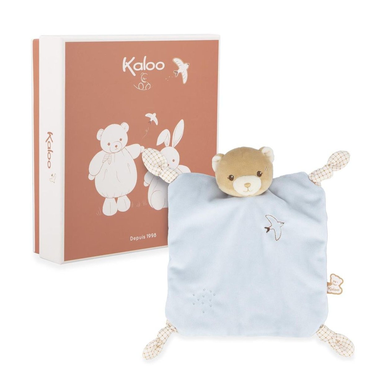 Doudou plat ours bleu 24 cm couleur unique, KALOO