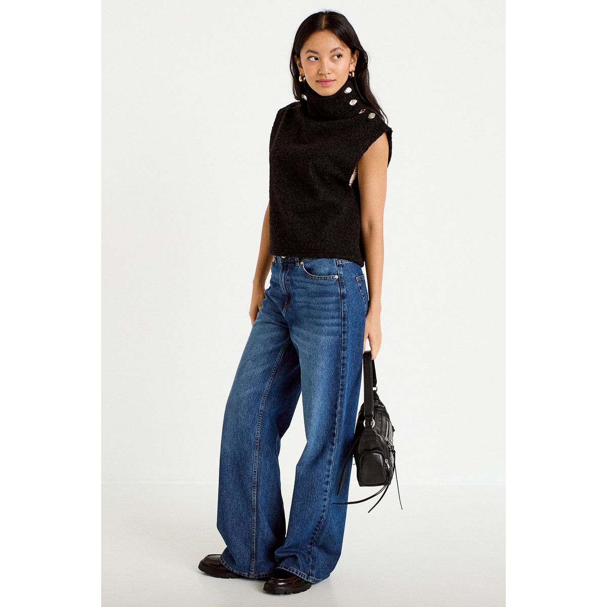 Pull droit sans manches col montant noir, CACHE CACHE