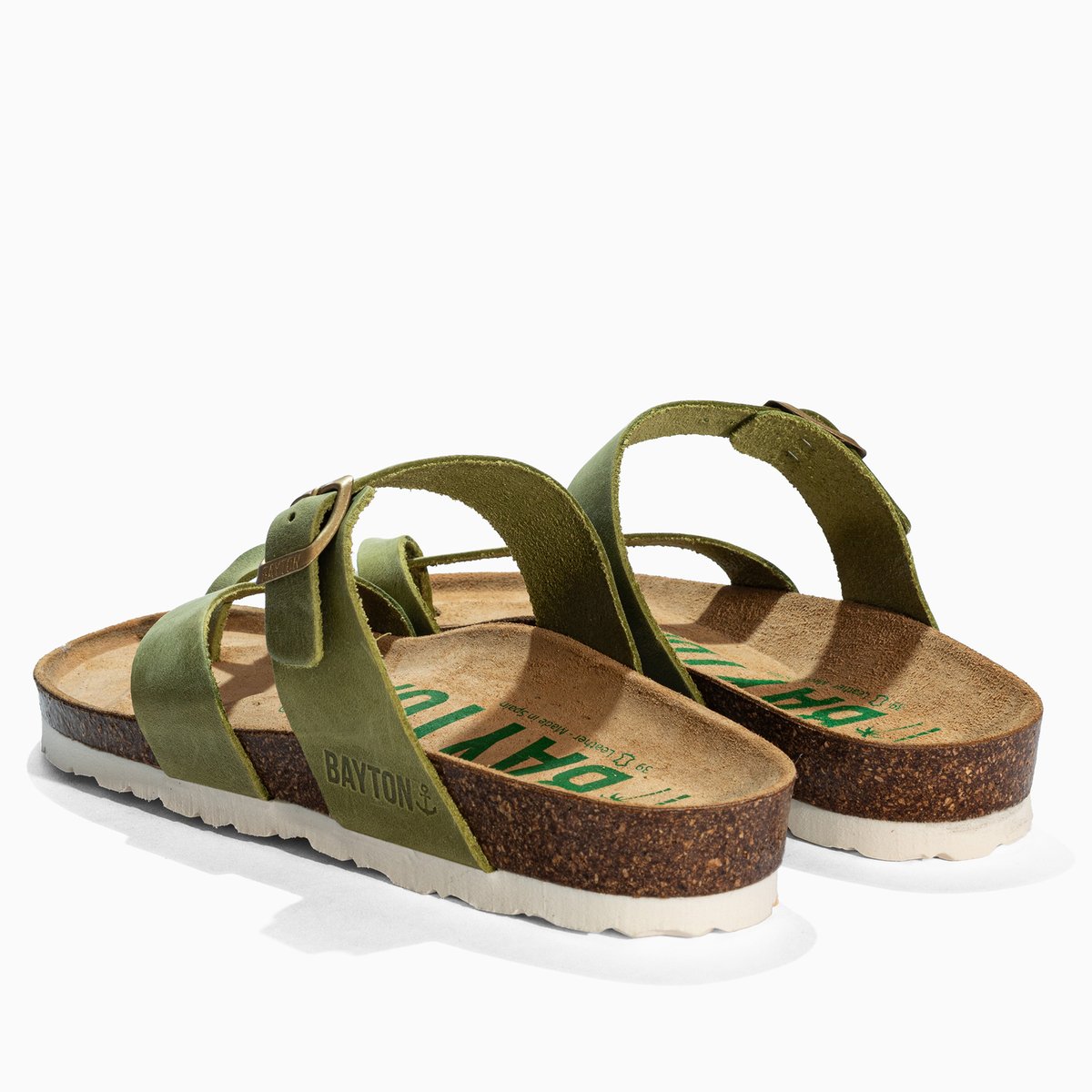 Tongs en cuir DIANE vert, BAYTON