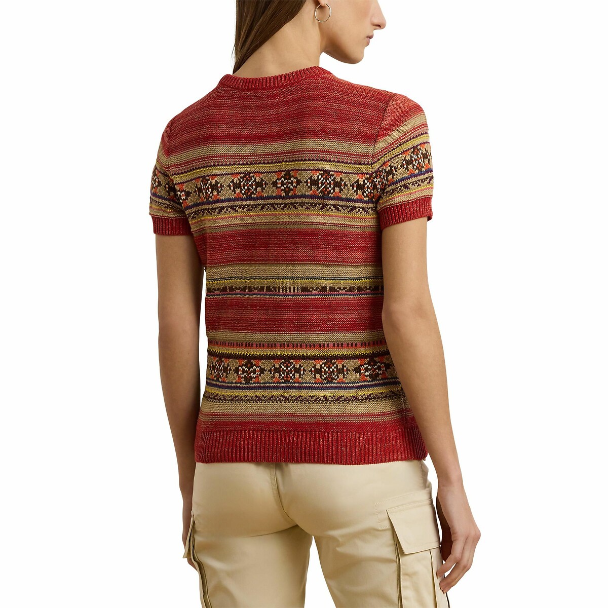 Jersey a rayas de manga corta y cuello redondo, EYELAH estampado rojo, LAUREN RALPH LAUREN