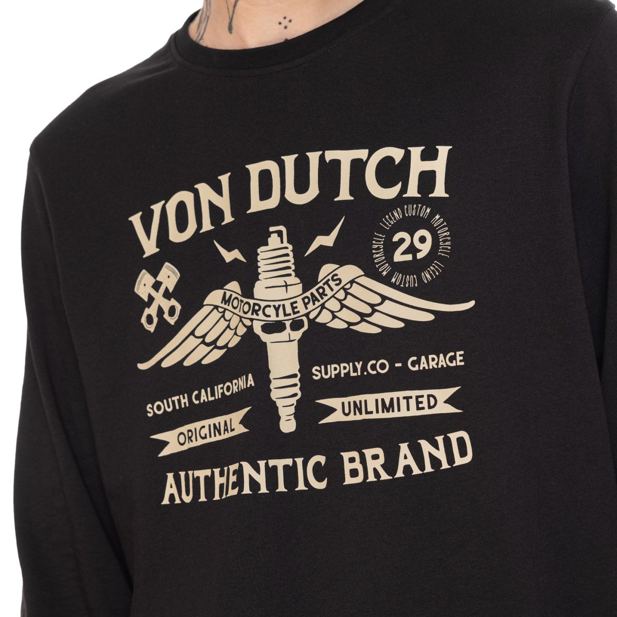 T-shirt homme regular manches longues jersey160GSM print devant Cohen noir/blanc, VON DUTCH