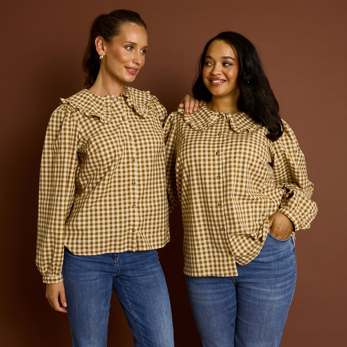 Chemisier col claudine vichy marron, GRAIN DE MALICE