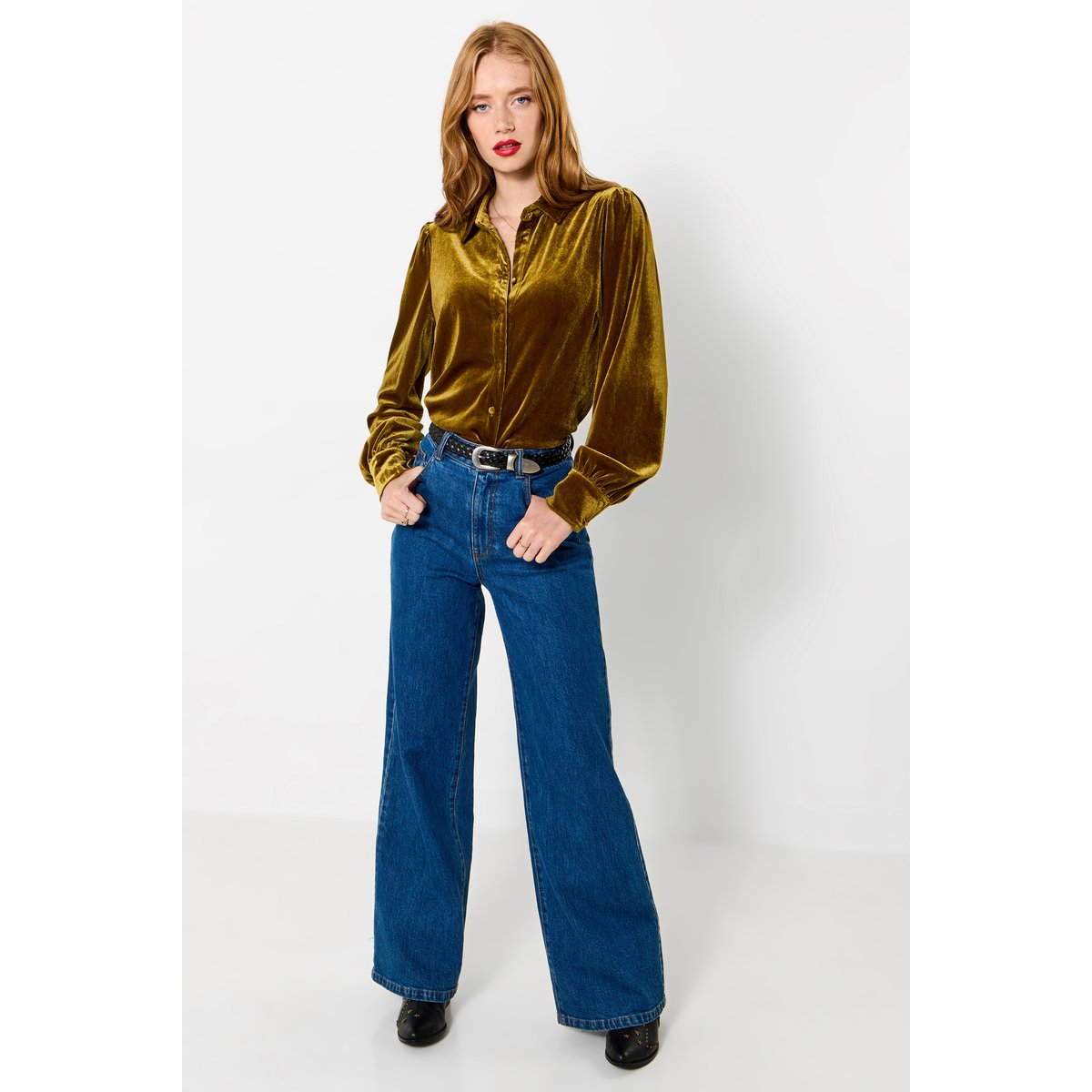Blouse à Col en Velours Iris or, JOE BROWNS