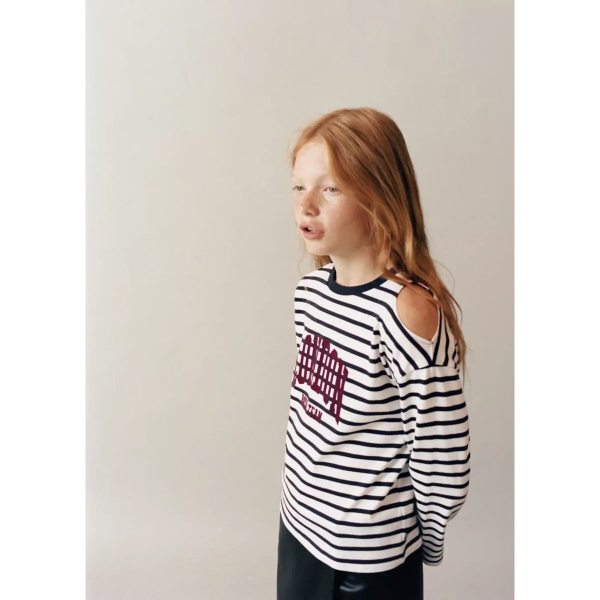 T-shirt coton à rayures message imprimé gris anthracite, MANGO KIDS