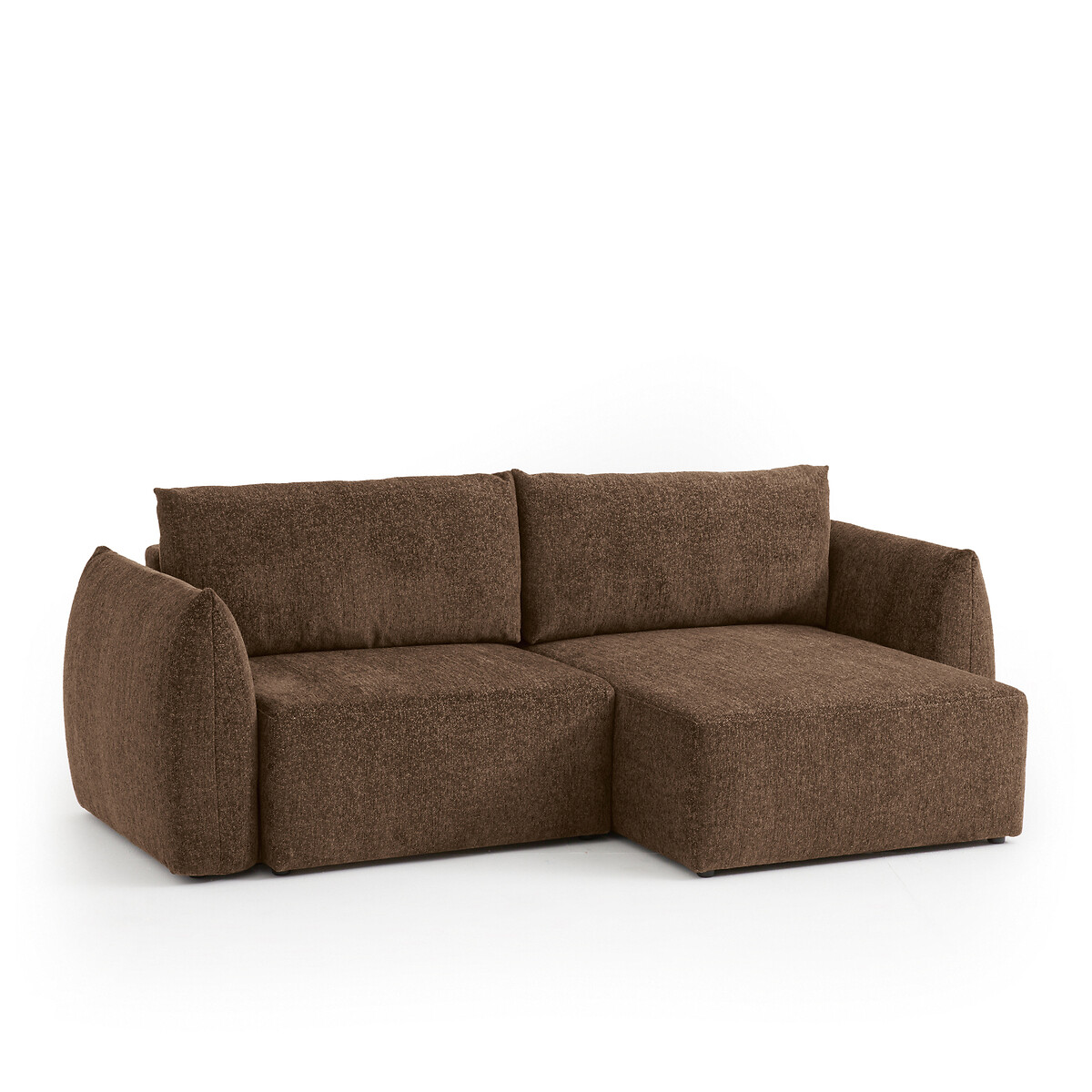 Sofá cama esquinero de 3 plazas con arcón, tejido chenilla jaspeado, EDITH chocolate, LA REDOUTE INTERIEURS