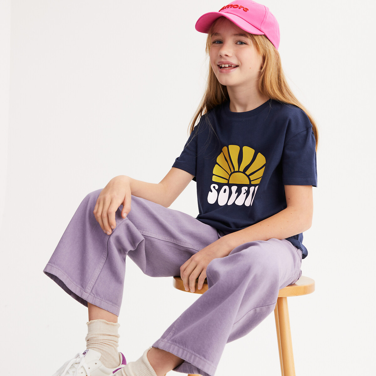 T-shirt col rond, motif soleil bleu marine, LA REDOUTE COLLECTIONS
