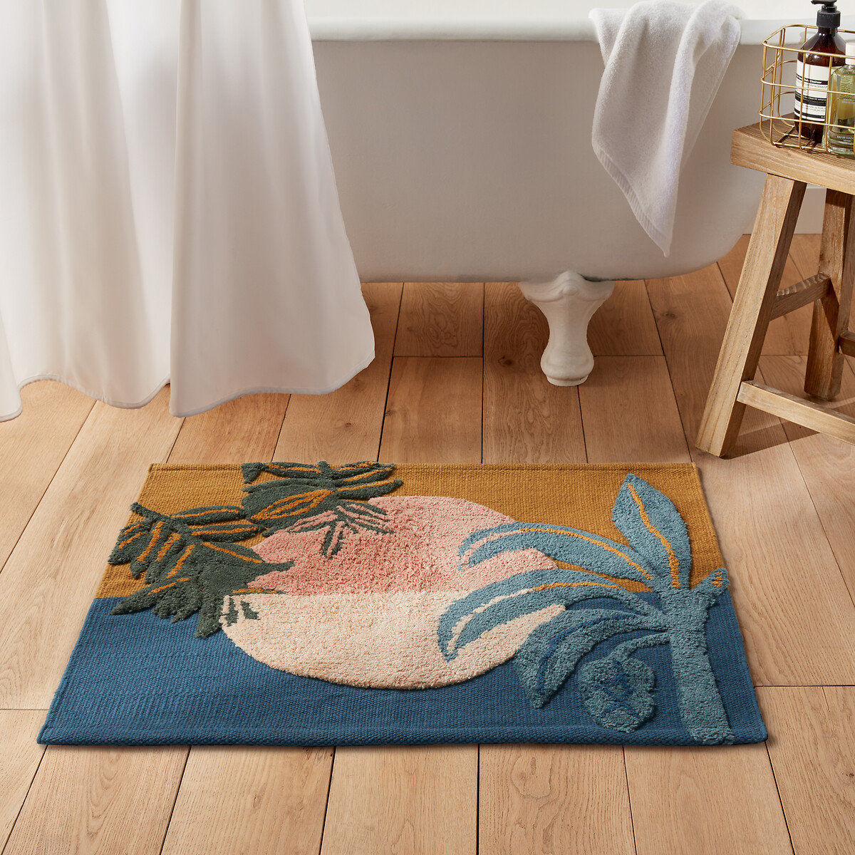 Crépuscule Tufted 100% Woven Cotton Bath Mat blue/ochre/pink, LA REDOUTE INTERIEURS