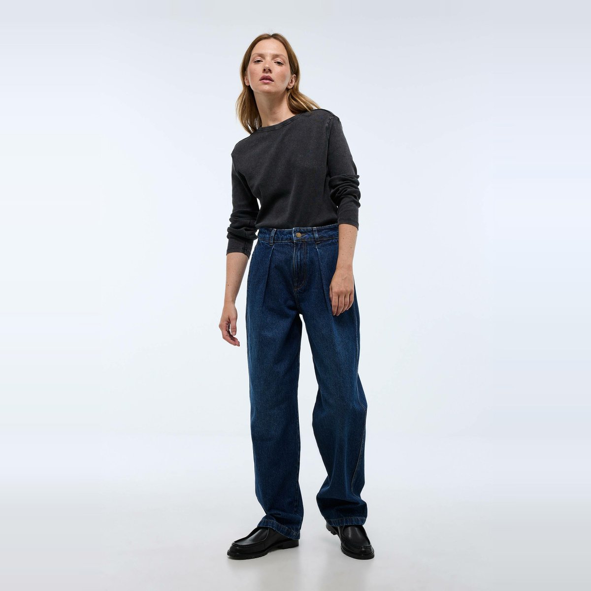 Jean large à pince en denim stone denim, MONOPRIX