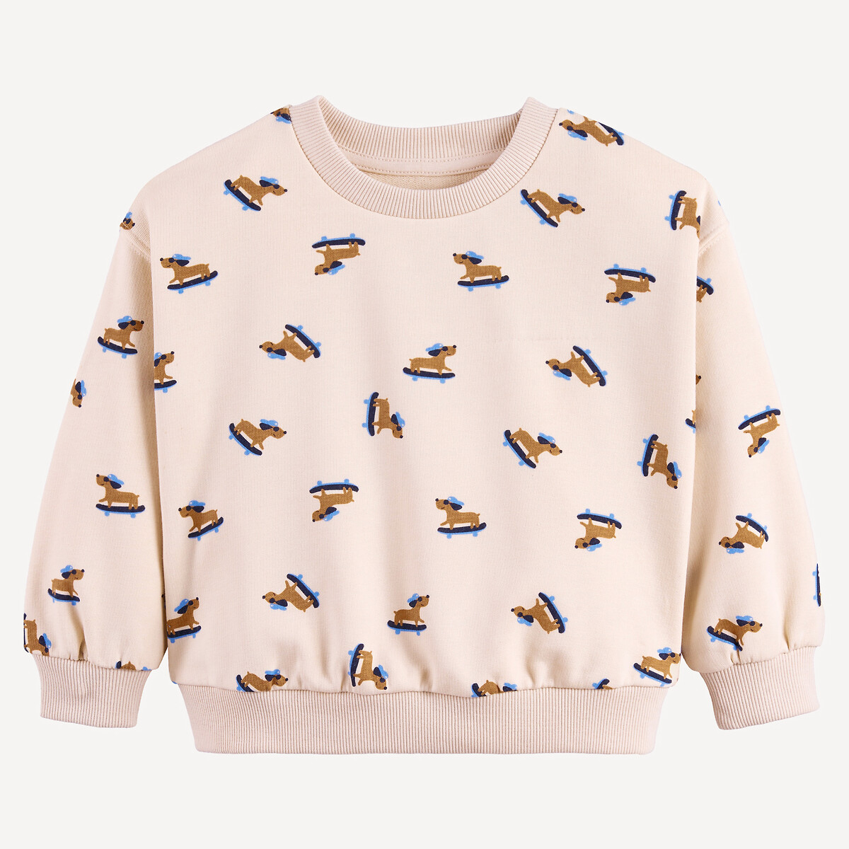 Sweat col rond imprimé chiens en molleton ecru imprimé, LA REDOUTE COLLECTIONS