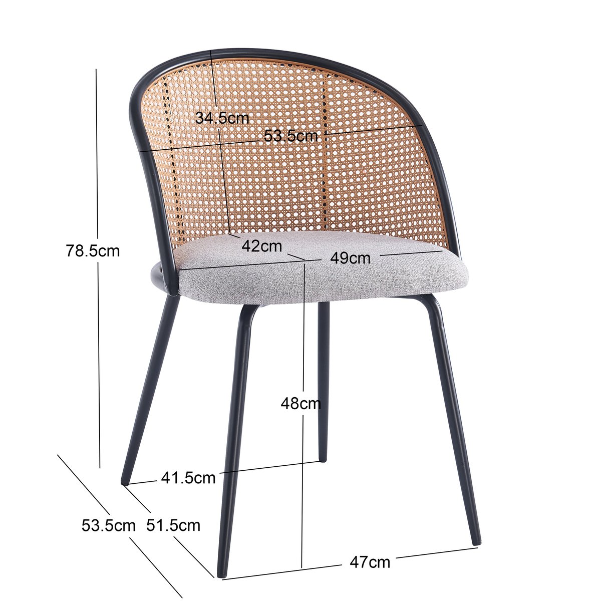 Lot de 2 chaises métal et cannage, KOBE gris, NORDLYS