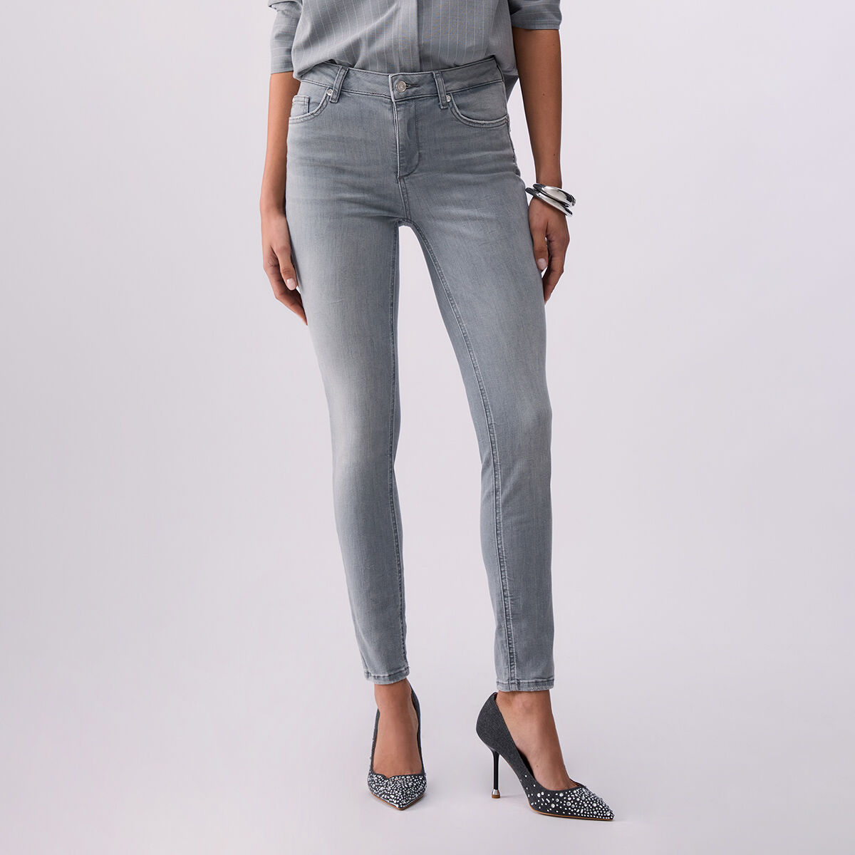 Jean skinny à taille haute denim gris, LIU JO