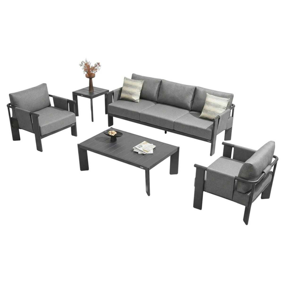 Salon de jardin 5 places complet en aluminium LIGO anthracite, PIER IMPORT