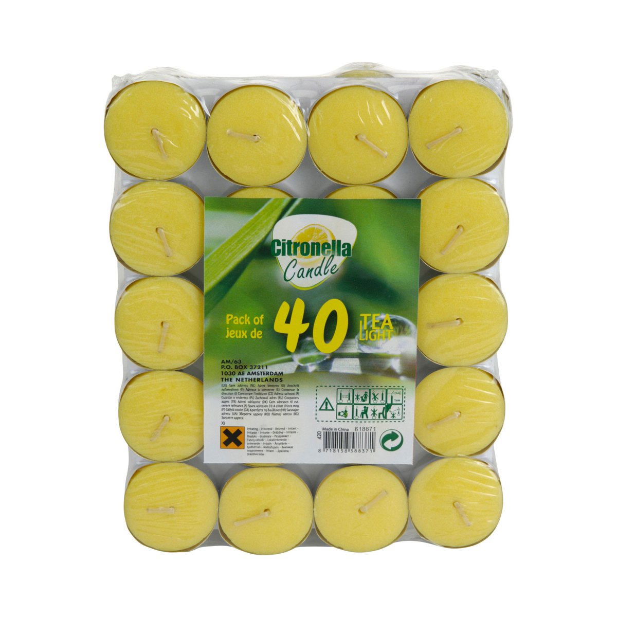 Set de 40 bougies chauffe-plats à la citronnelle - 3.5x3.5x1.5cm jaune, WADIGA