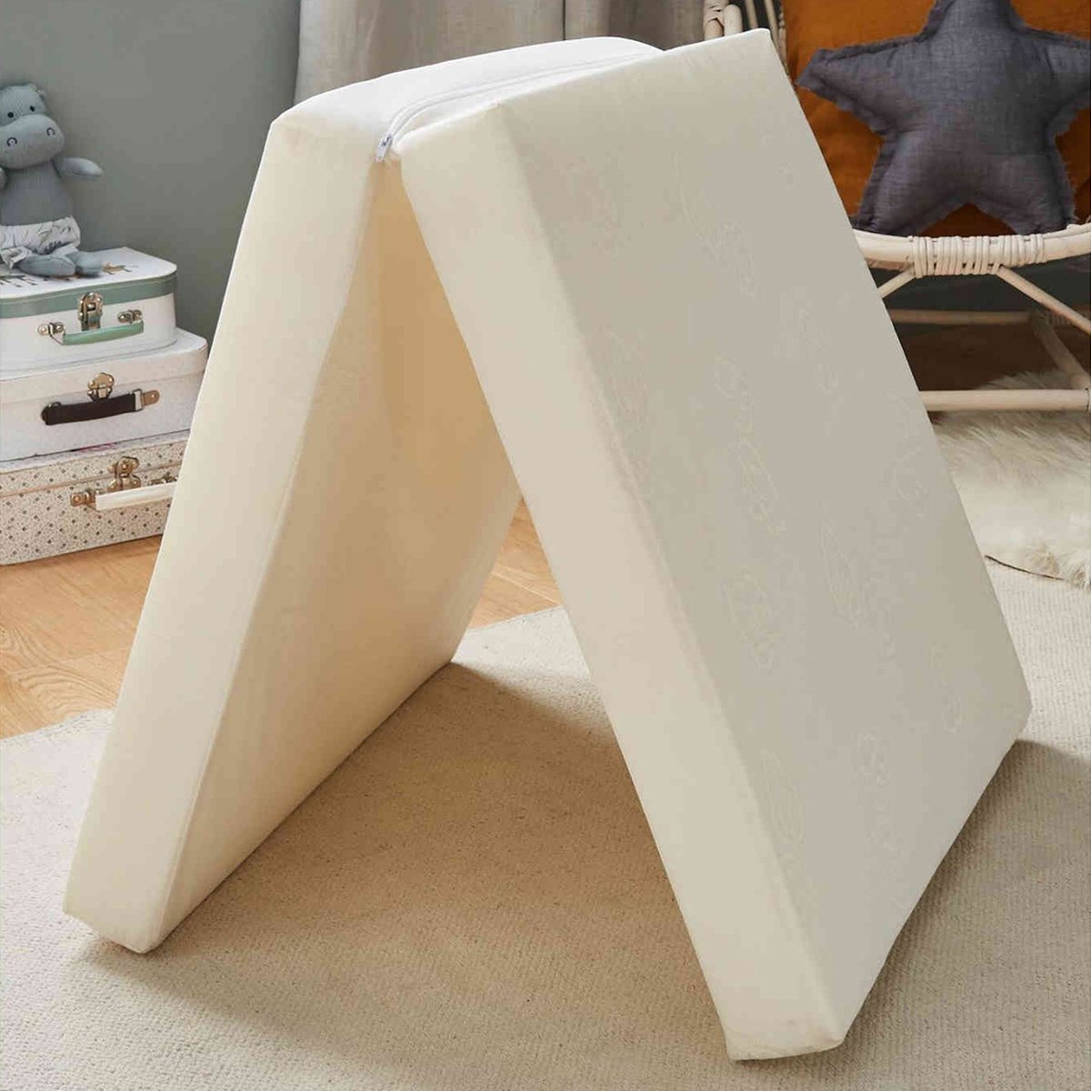 Matelas pliant 2 parties déhoussable blanc, P'TIT LIT