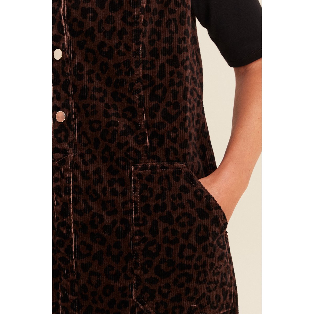 Robe droite courte sans manches velours marron cognac, BREAL