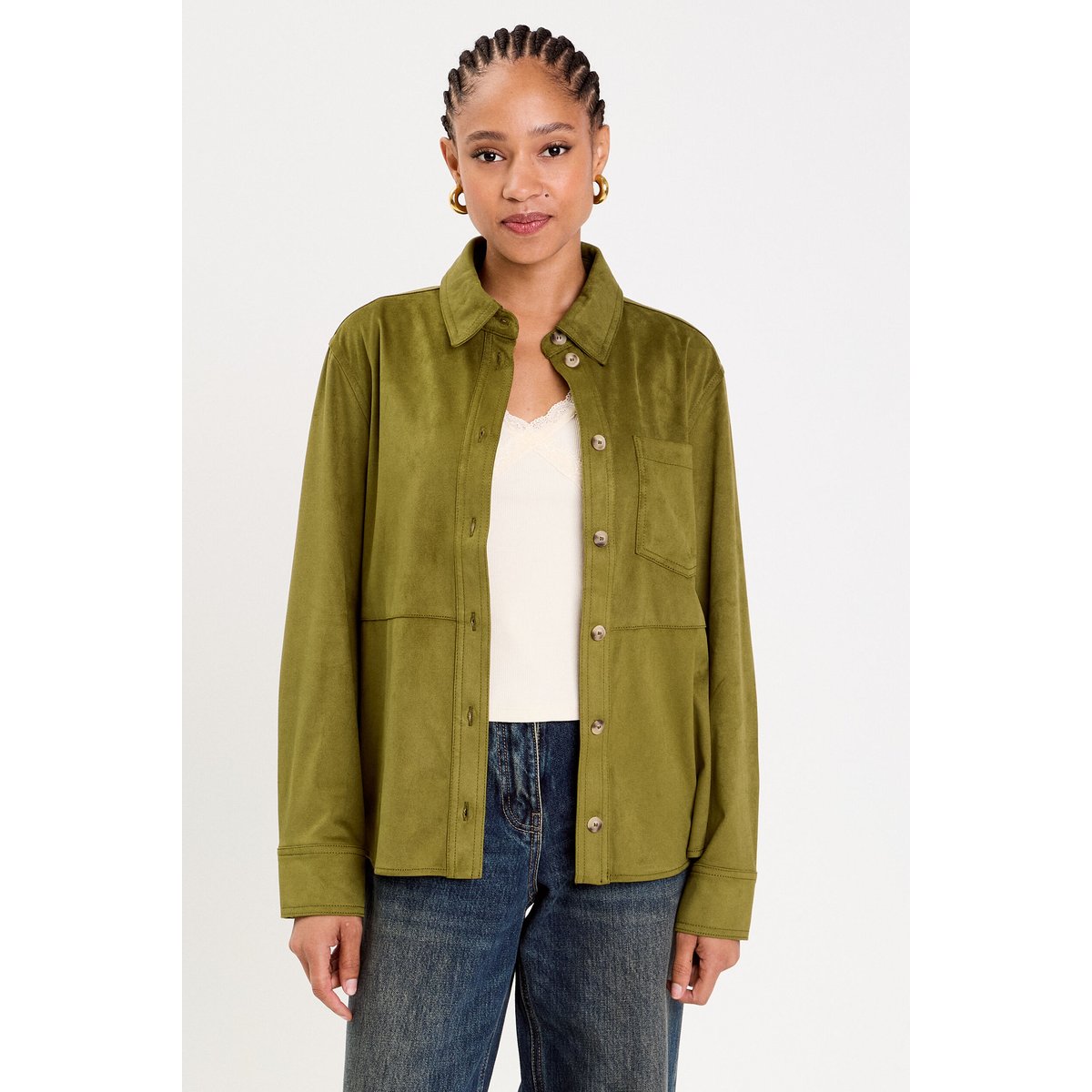 Chemise aspect daim vert olive, CACHE CACHE