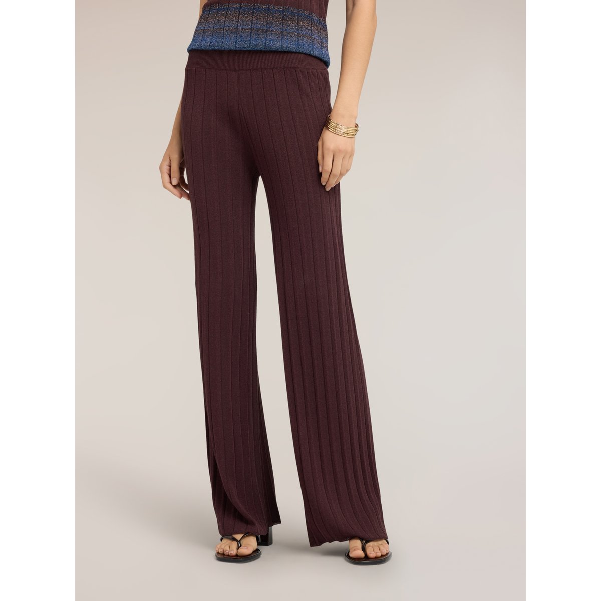 Pantalon palazzo plissé marron, MOTIVI