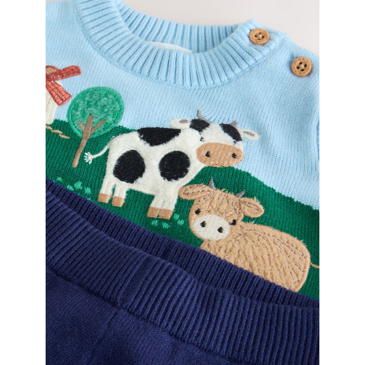 Ensemble bébé pull en maille et legging ferme hamish verte/bleue, NEXT