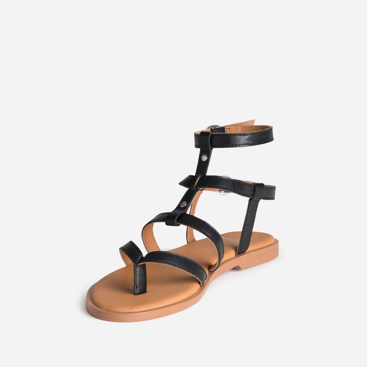 Sandale Plate en cuir SIDRA noir, ERAM