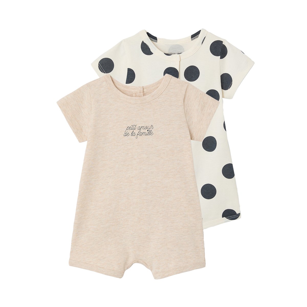 Coffret 2 combishorts en coton bio beige chiné, VERTBAUDET