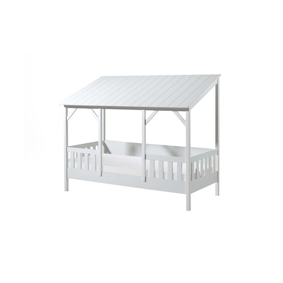 MALIA Lit cabane avec toit + Sommier + Matelas couleur unique, VIPACK