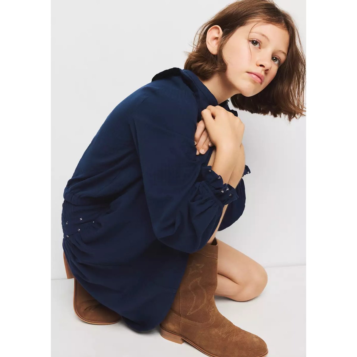 Jupe avec détail de clous bleu marine, MANGO KIDS
