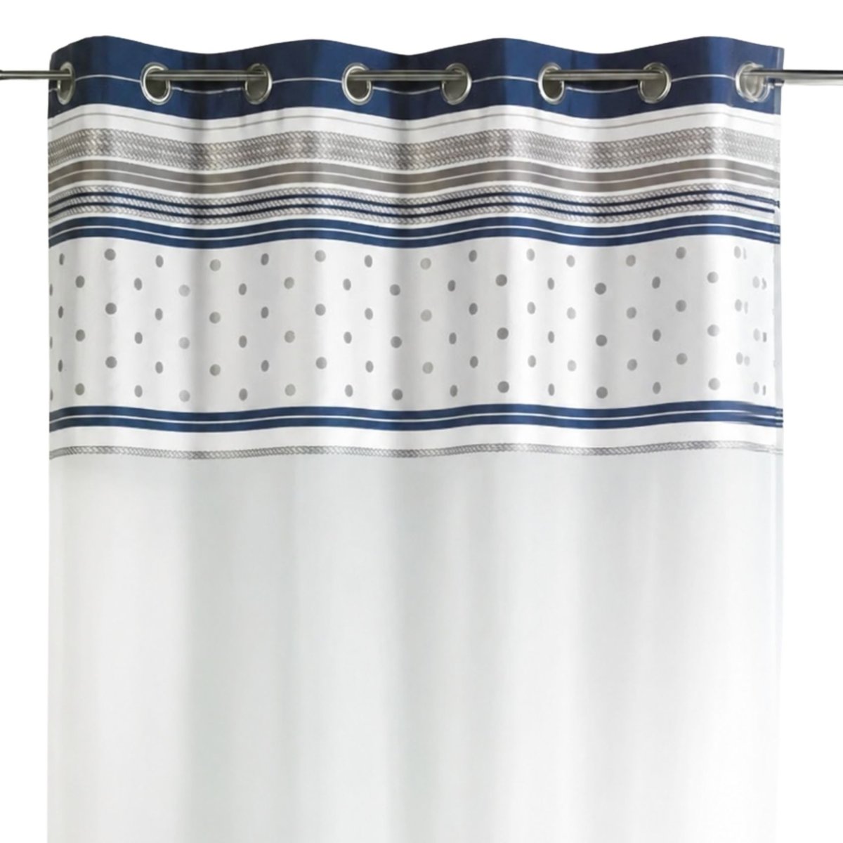 Voilage jacquard avec parement à rayures horizontales bleu marine, HOME MAISON