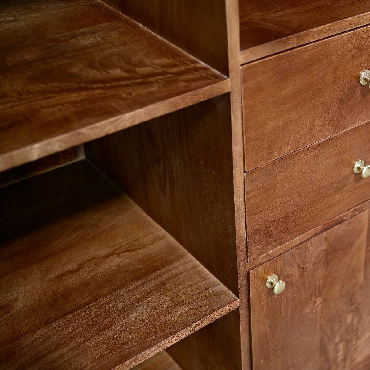 Meuble bar en bois de manguier et marbre MARION bois foncé, MADE IN MEUBLES