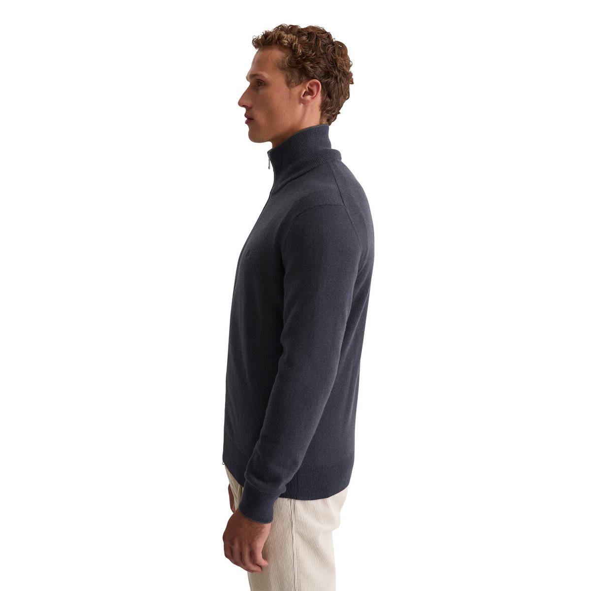 Cardigan zippé regular en mélange de coton et de laine vierge bio bleu foncé, MARC O'POLO