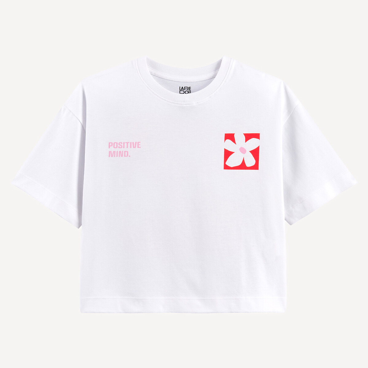 Slogan/Floral Print Back Crew Neck T-Shirt white, LA REDOUTE COLLECTIONS