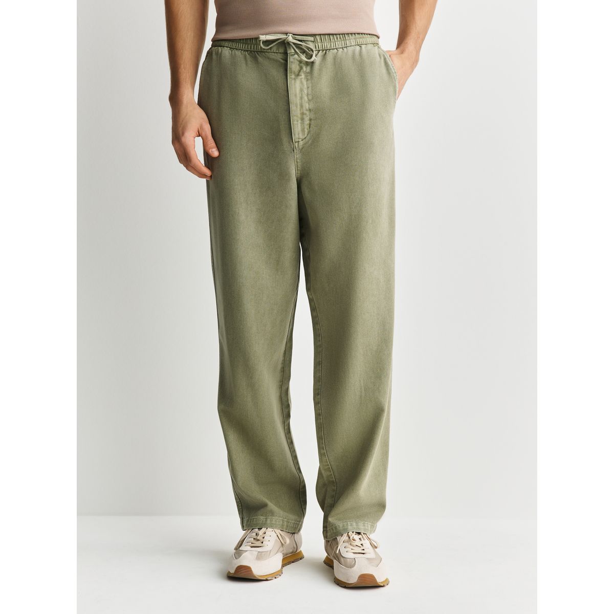 Pantalon authentique délavé taille élastique vert, NEXT