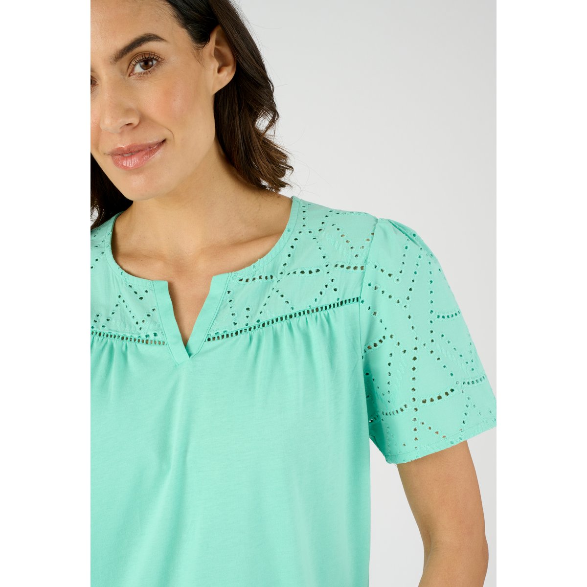 T-shirt broderie anglaise pur coton bleu vert d'eau, DAMART