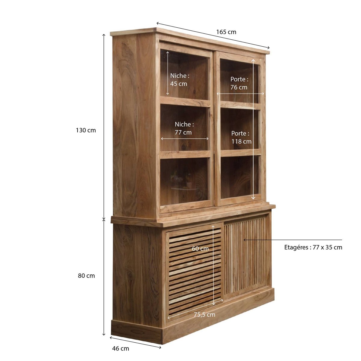 Vaisselier en bois d'acacia SALTA bois clair, MADE IN MEUBLES