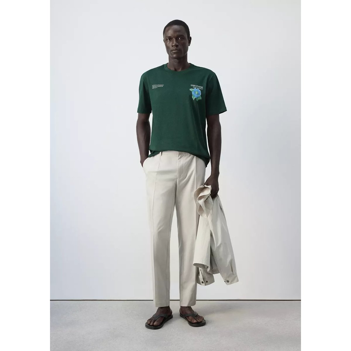 T-shirt 100 % coton imprimé vert billard, MANGO MAN