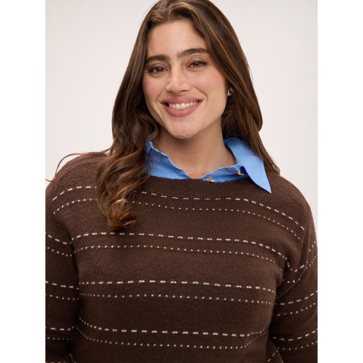 Pull à rayures avec encolure bateau marron, FIORELLA RUBINO